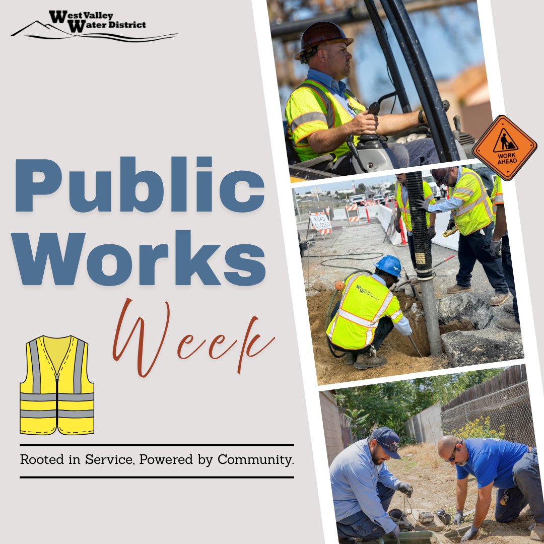 MyWVWD's tweet photo. Every drop of WVWD water is made possible by a dedicated team of professionals, and this Public Works Week, we’re recognizing their hard work.

From maintaining miles of pipeline to repairing and installing critical infrastructure, we’re thankful for their dedication to our communities.

Join us in thanking them for their commitment to excellence.

#NPWW ##RootedInService and #PoweredByCommunity #MyWVWD