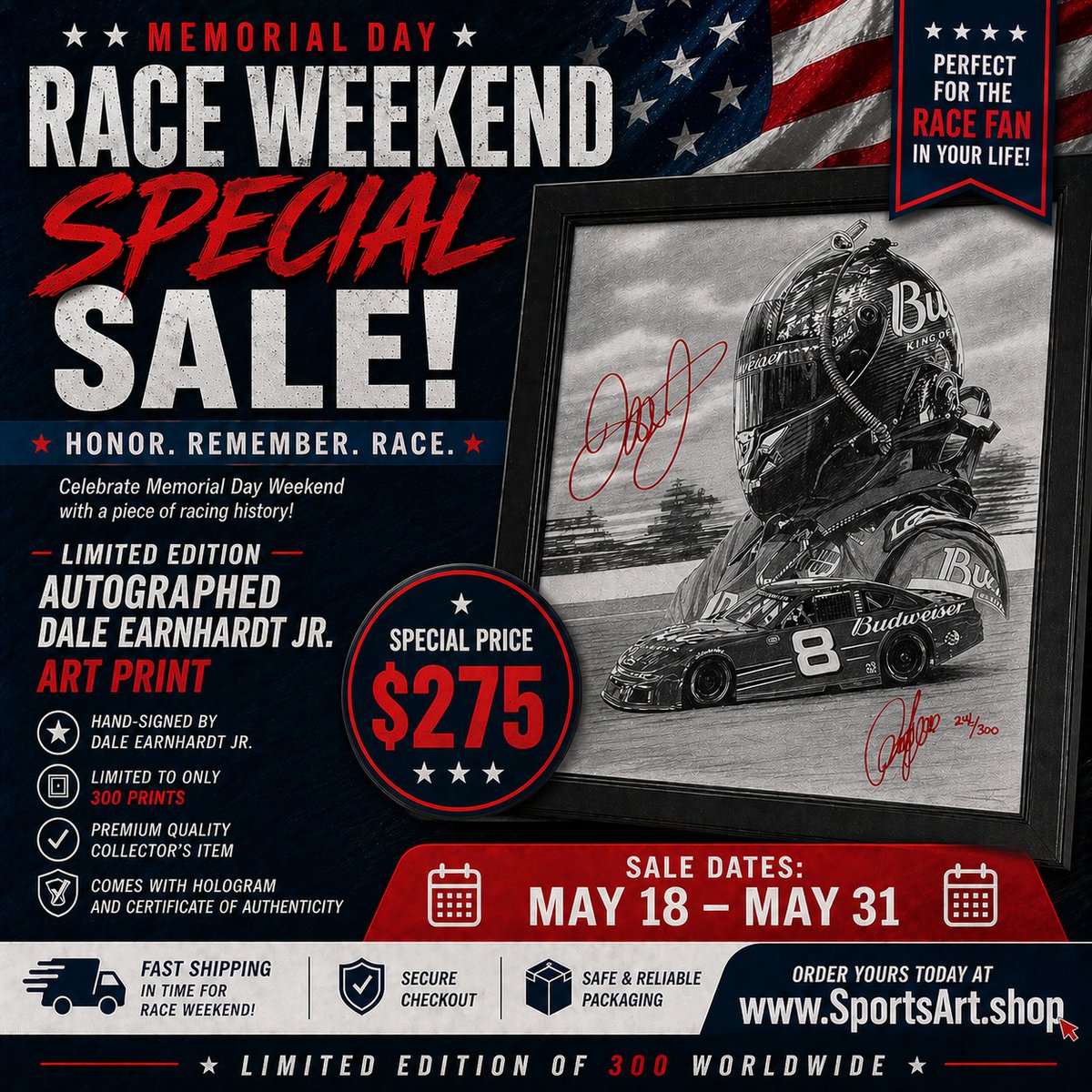 IntegritySports's tweet photo. .@DaleJr Limited Edition Autographed Art Print SPECIAL SALE.  The biggest race week of the year deserves the biggest SALE.  This one-of-a-kind art piece is a perfect gift or collectible.  Visit https://t.co/PPBcOzNlXJ today and capitalize on this SPECIAL OFFER while it lasts. https://t.co/82xUEGGpRI