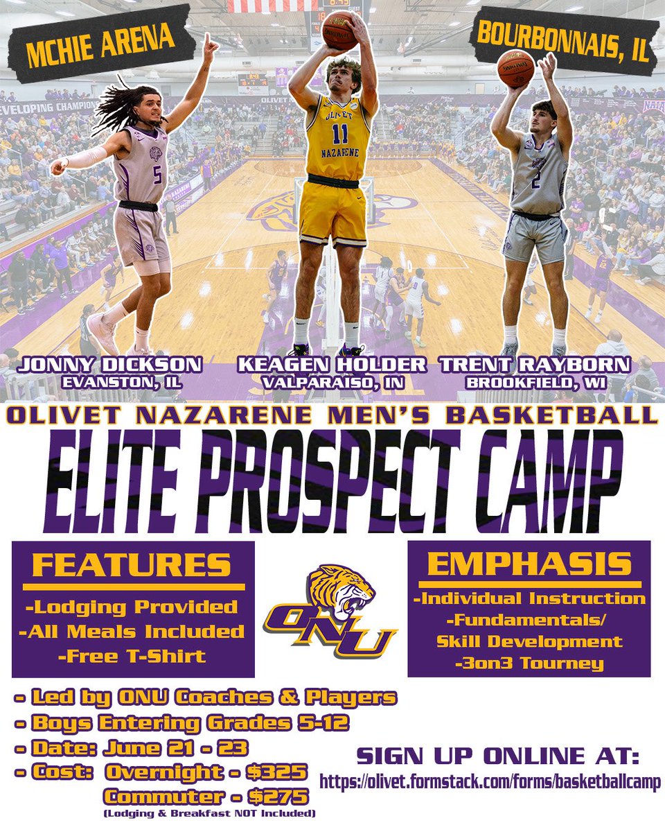 ONUHoops's tweet photo. 🚨2026 SUMMER CAMPS🚨 
SIGN UP NOW!
Less than 3️⃣0️⃣ days until camps begin!  Register below! Tough Tigers Day Camp (June 15-19) &amp; Elite Prospect Overnight Camp (June 21-23) #TiGERTOUGH @ONUAthletics @olivetnazarene https://t.co/fnV2ZrD9W4 https://t.co/elT3mpuChN