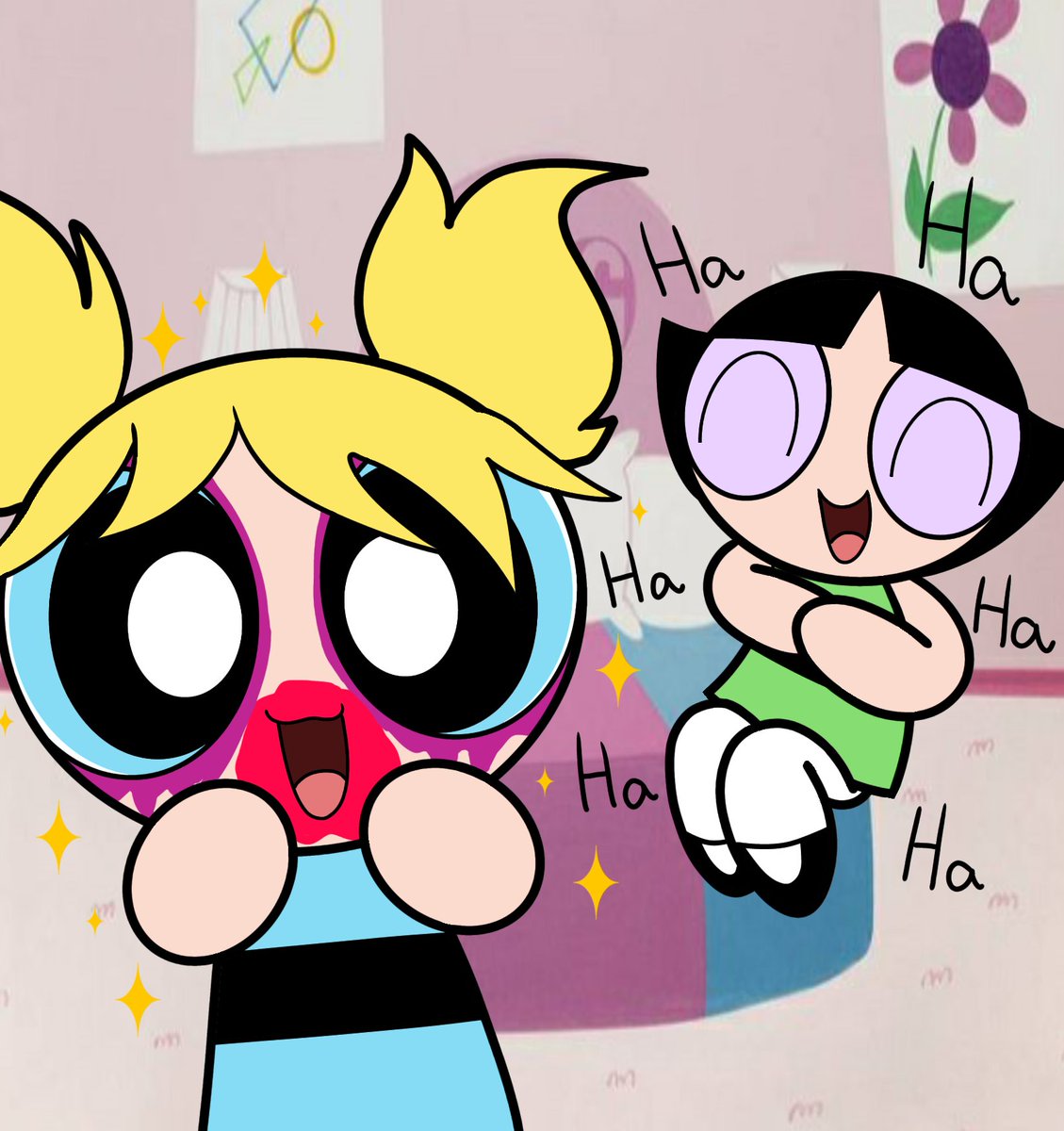 Isabela99518766's tweet photo. Bubbles: Guys, Buttercup did my hair and makeup! I haven't seen how it turned out yet! Do I look pretty?

Uhhh.... https://t.co/SaBhAmU9Fo