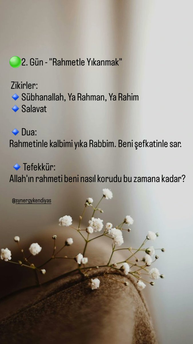 34_rehnuma's tweet photo. ⚪️ İNCİ TANESİ 

2. Gün - "Rahmetle Yıkanmak" Zikirler

🔹Sübhanallah, Ya Rahman, Ya Rahim 
🔹Salavat

🔹Dua
Rahmetinle kalbimi yıka Rabbim. Beni şefkatinle sar. 

🔹Tefekkür
Allah'ın rahmeti beni nasıl korudu bu zamana kadar?
#incitanesi #zilhicce https://t.co/nBm6iliYsK