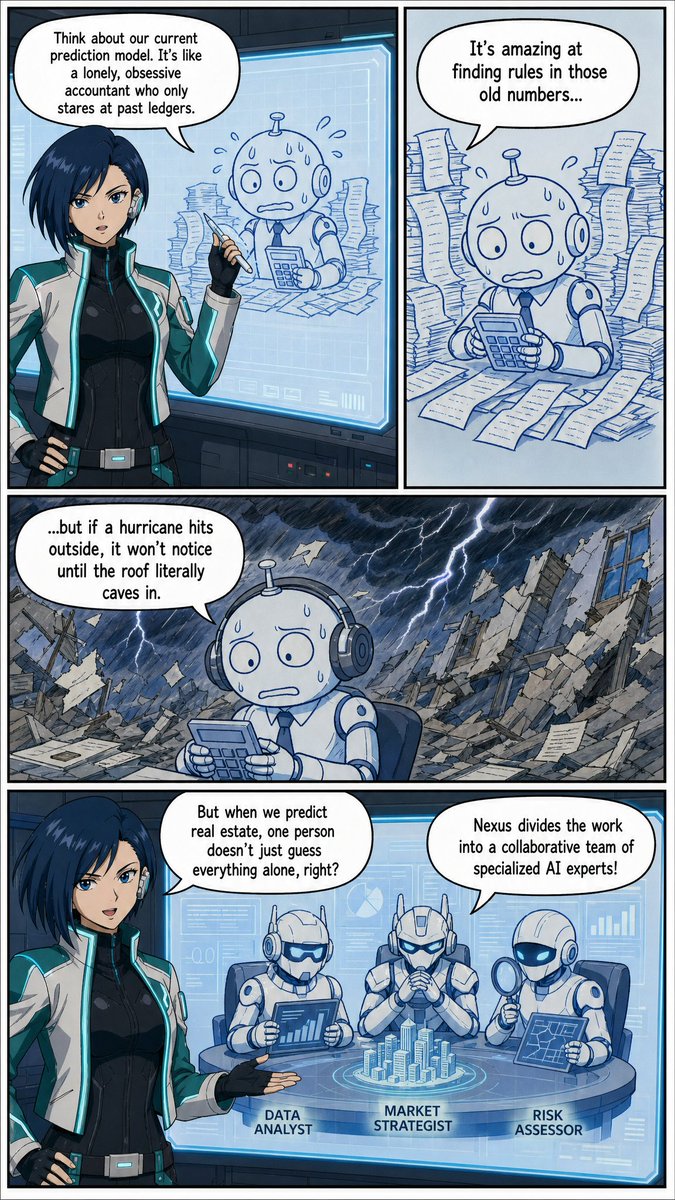 paper2comic's tweet photo. Just made a short comic based on this new AI paper from Google! 🎨✨

📝 Title: NEXUS: An Agentic Framework for Time Series Forecasting
🔗 Link: https://t.co/OuCUgzbpkN

*Just a heads-up: I simplified and slightly exaggerated some details so that non-experts like me can easily grasp the core idea. Hope you enjoy getting the rough gist of it! 🍜💻

@GoogleAI @googlecloud @penn_state
