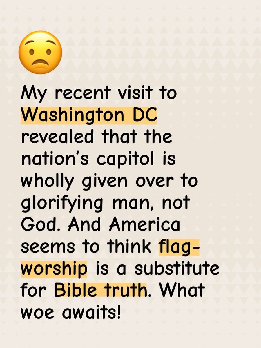 144KJewsRepent's tweet photo. When a nation replaces God’s holy word and obedience to the Creator with a misguided notion of flag-waving patriotism, trouble ahead.
#WashingtonDC https://t.co/I44u81DV4V
