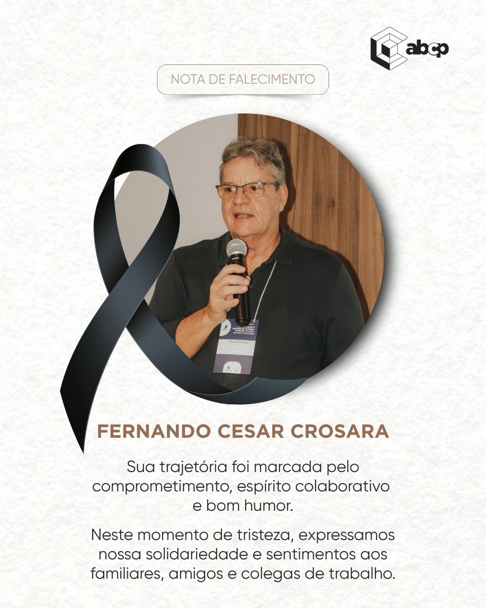 abcpportland's tweet photo. Com profundo pesar, a ABCP lamenta o falecimento de Fernando Cesar Crosara.

Sua atuação sempre foi marcada pela objetividade, colaboração e bom humor, qualidades que conquistaram colegas, clientes e parceiros ao longo de sua trajetória.

Nossa solidariedade à família e amigos. https://t.co/6ZdmV7JiM3