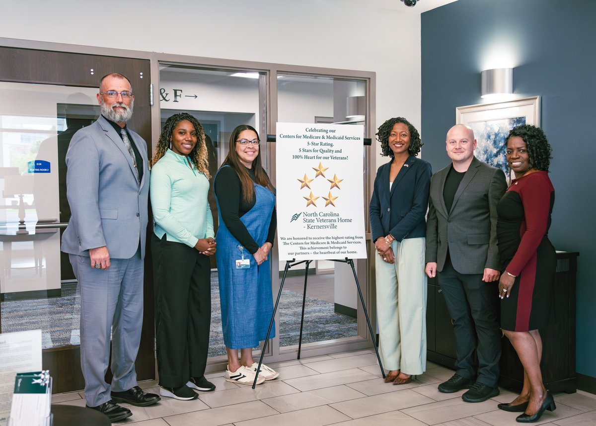 NCDMVA's tweet photo. 🎉CONGRATS to our NC State Veterans Home in Kernersville for being recognized with a 5-Star Quality Rating from the @CMSGov for the 2nd year in a row. A heartfelt thank you to our staff for your tireless service in providing the high-quality care our Vets deserve. @PruittHealth https://t.co/aAy0mDkn7Z