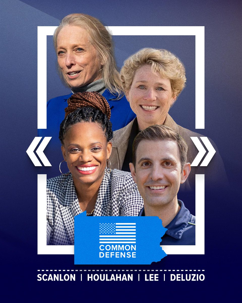 commondefense's tweet photo. The path to defending democracy runs through PA.

Today, Common Defense endorses for re-election:
Rep. Chris Deluzio @ChrisForPA
Rep. Summer Lee @SummerForPA
Rep. Mary Gay Scanlon @marygayscanlon
Rep. Chrissy Houlahan @HoulahanForPa https://t.co/WlwHVRIRII