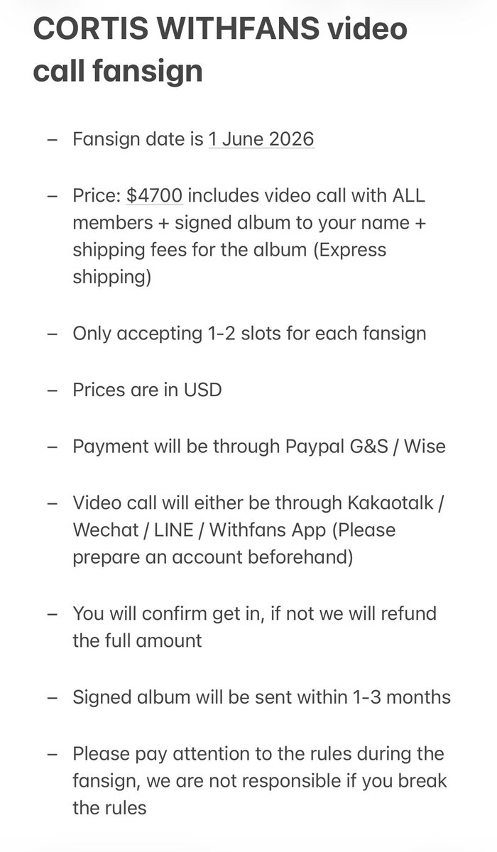 1DOLSFASHION's tweet photo. Accepting #CORTIS guaranteed fixed video call fancall slot for WITHFANS Yizhiyu 3.0 fansign!  

You can talk to ALL members + get an album signed to your name! dm us if interested~ 
✅ 100% WIN ✅

❗️Please read ALL details in the last pic before dming! https://t.co/BgA8nZBzQL