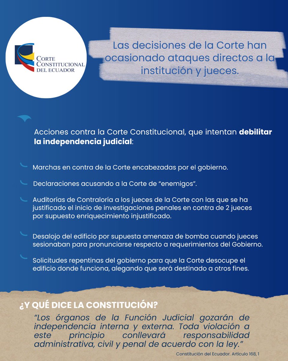 Cedhu's tweet photo. @Ginitastar Relatora de la ONU sobre Derechos a la Libertad de Reunión Pacífica y de Asociación, advierte graves retrocesos en derechos humanos en Ecuador.

Ecuador atraviesa un deterioro del espacio cívico marcado por leyes regresivas, ataques a la @CorteConstEcu  y el uso de mecanismos como la Ley de Transparencia Social para controlar a organizaciones y congelar cuentas sin orden judicial. Relatorías de la @ONU_es alertan que estas acciones limitan la protesta, la organización y la participación ciudadana, profundizando un escenario de regresión democrática.

Desde la denunciamos un patrón de criminalización y hostigamiento contra personas defensoras de derechos humanos. Expresamos nuestra solidaridad y exigimos al Estado garantizar la libertad de expresión, asociación y reunión y defensa de derechos.

#DefendemosDerechos
