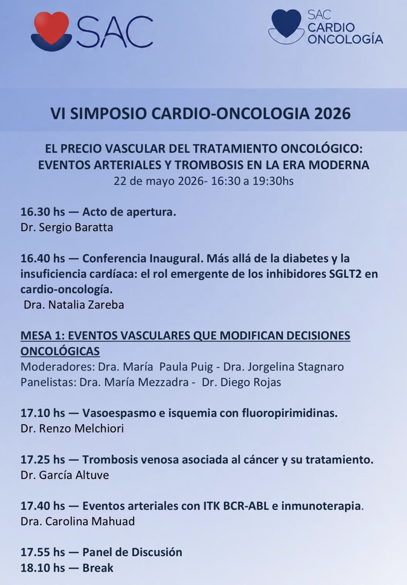 CardiOncoSAC's tweet photo. VI Simposio de cardio oncología 2026.
22 de mayo de 16:30 a 19:30 horas https://t.co/7jXfj1sZ98
