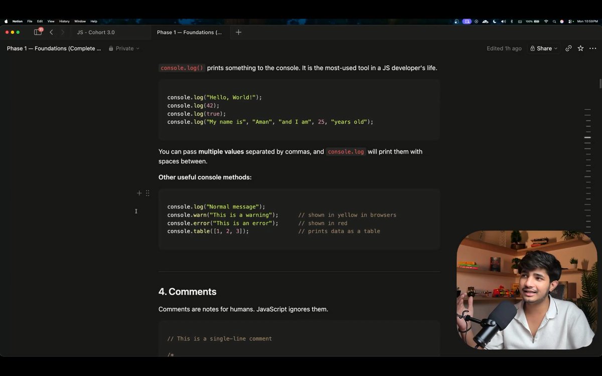carryxode's tweet photo. Origins, primitive types, console methods, variables &amp; arithmetic — basics locked in.

Small steps. Solid foundation. 🚀

Learning with @sarthacksharma  at @sheryians_ 

#JavaScript #WebDev #Sheryians https://t.co/ldbJNNYs9E