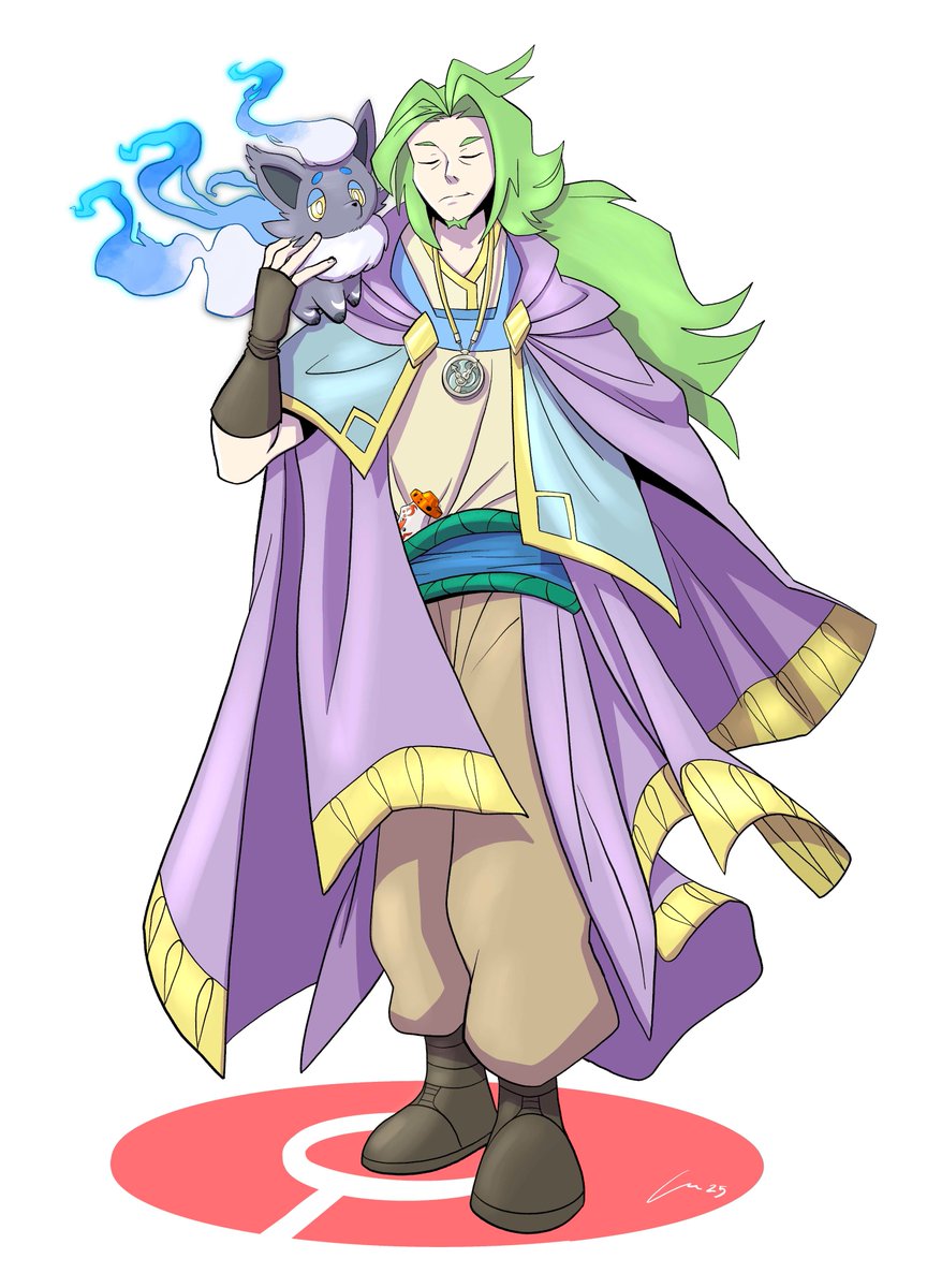 Digichris's tweet photo. Kairos, the man out of time and his partner Xena, a shiny H Zorua that acts as his eyes. 

We Livestream our campaign on Wednesdays at 6pm est. https://t.co/YiTtuClnSB

Art done by @carloromeroart 

#pokemon #dnd #ttrpg https://t.co/PQeWuy16AN