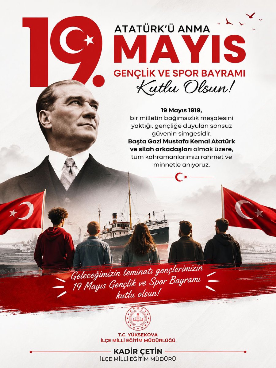 yuksekova_mem's tweet photo. 19 Mayıs Atatürk’ü Anma Gençlik ve Spor Bayramı Kutlu Olsun🇹🇷🇹🇷🇹🇷

@tcmeb @TCyuksekova @nrtttin_ylmz @ctn_kdr https://t.co/6VgVs3qSwQ