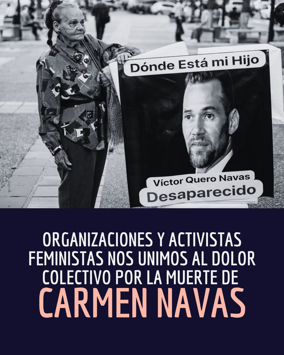 PCV_CR_Caracas's tweet photo. Organizaciones feministas y movimientos de mujeres se pronuncian ante el fallecimiento de Carmen Navas, madre del fallecido preso político Víctor Hugo Quero Navas. https://t.co/Fk6zd1C2nX