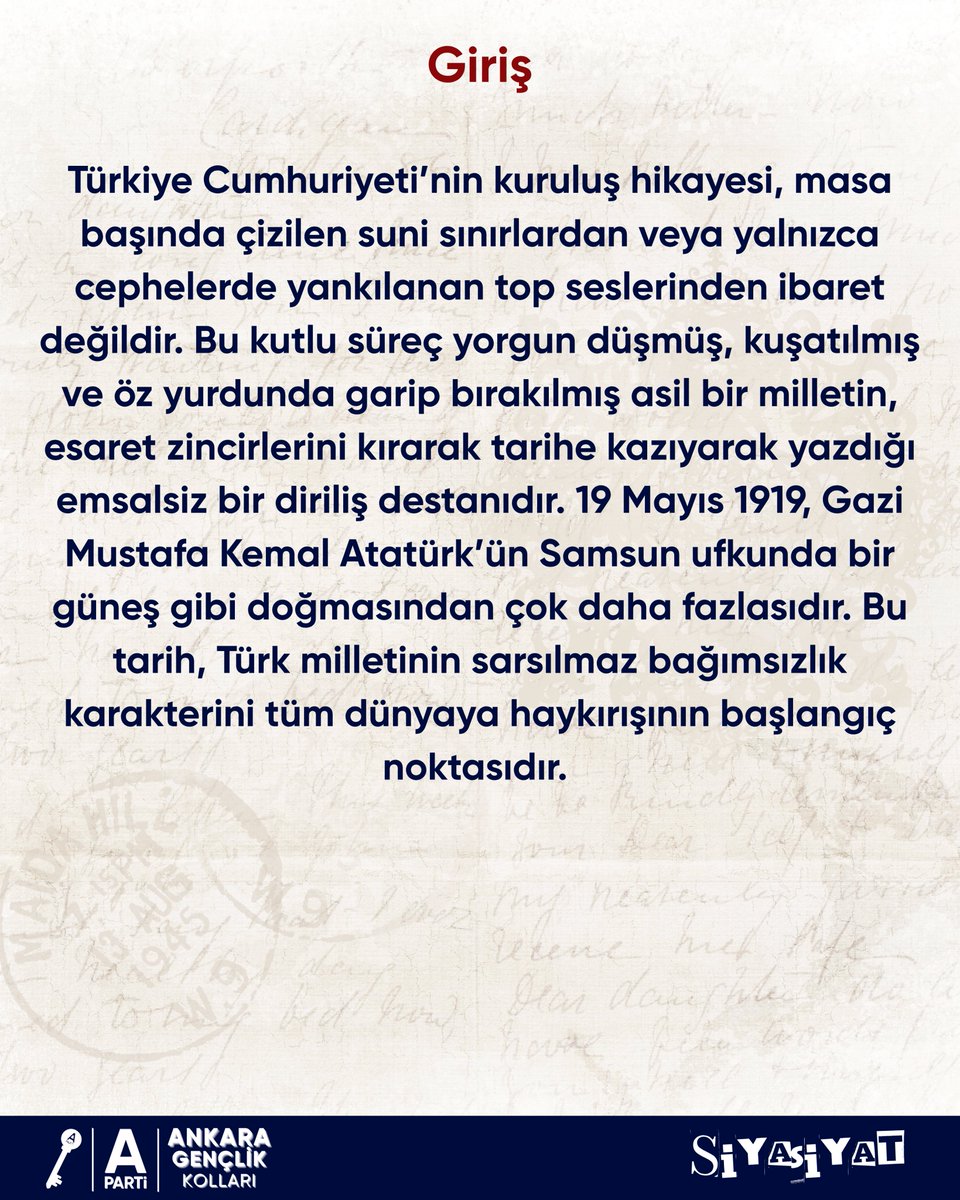 anahtar06genc's tweet photo. SİYASİYAT YAYINDA!

📰 “19 Mayıs ve Türk Gençliği”

Haftalık bültenimiz Siyasiyat ile karşınızdayız.
Gündeme dair yazılarımız ve ''Kulis Dışı'' başlığıyla Anahtar Parti’nin haftalık gelişmelerini derlediğimiz yayınımızı siz değerli takipçilerimize sunuyoruz. https://t.co/EGIKetaBex