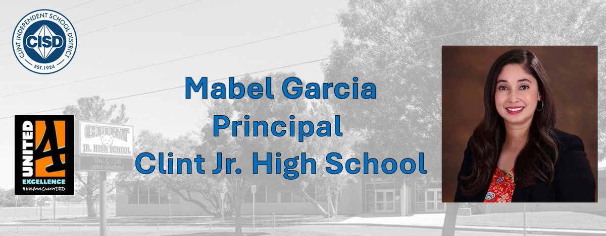 ClintISD_HR's tweet photo. Clint ISD is excited to announce Mabel Garcia as the Principal of Clint Jr. High School. Congratulations! @ClintISD
#WeAreClintISD #ClintIsUnited4Excellence https://t.co/PP2JPhZmyh