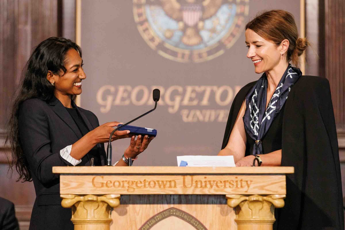 georgetownsfs's tweet photo. Last Friday, SFS celebrated undergraduate students, faculty &amp; staff in the annual Tropaia ceremony. 🎊🏆 Several graduating SFS students were honored for their academic achievements, while Professor Anna von der Goltz was awarded faculty of the year.

#Hoyas2026 https://t.co/xb7Hbnm26O