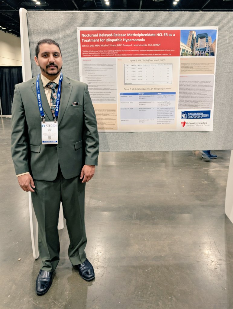 JDasMD's tweet photo. Great day presenting our poster, “Nocturnal Delayed-Release Methylphenidate HCL ER as a Treatment for Idiopathic Hypersomnia,” at the American Thoracic Society Conference today. Grateful for the engaging discussions and the opportunity to share our work with fellow. #ATS2026 https://t.co/Zzezjdw5ke