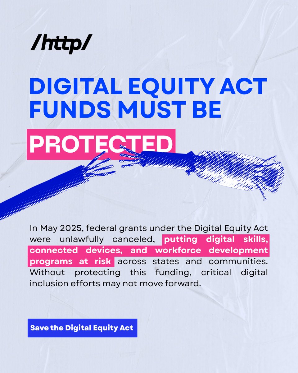 http_policy's tweet photo. Recent federal decisions have put Digital Equity Act funding in question.🏛️

Learn more about what’s at stake and hear from leaders across the digital equity ecosystem: https://t.co/pVjIoBQDNO

#DigitalEquity #Connectivity #DigitalInclusion https://t.co/uwgzUqdx0N