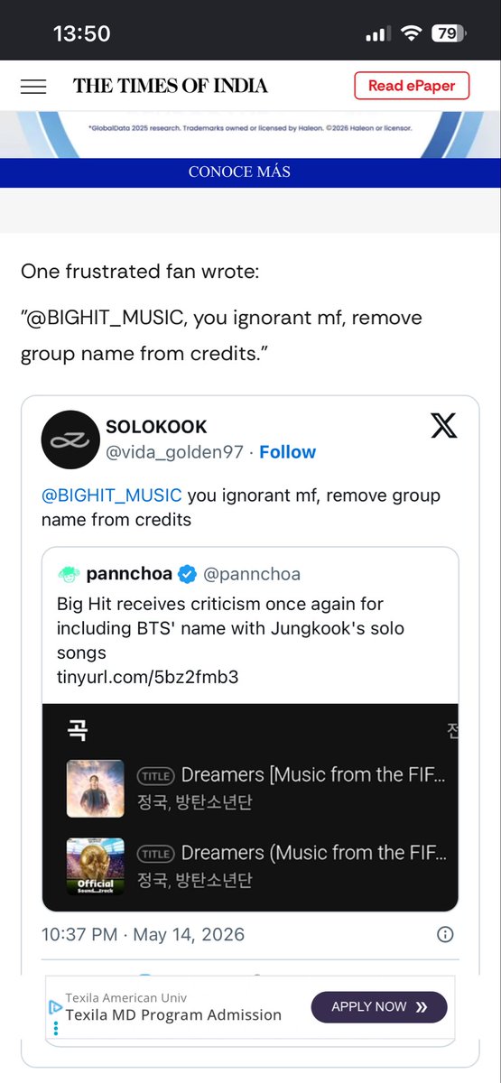 taesxbeach's tweet photo. Whyyy are people even taking on solo Stan behavior like this. Enough to make it to a news site 🤢 wtf https://t.co/P7VwybreC5