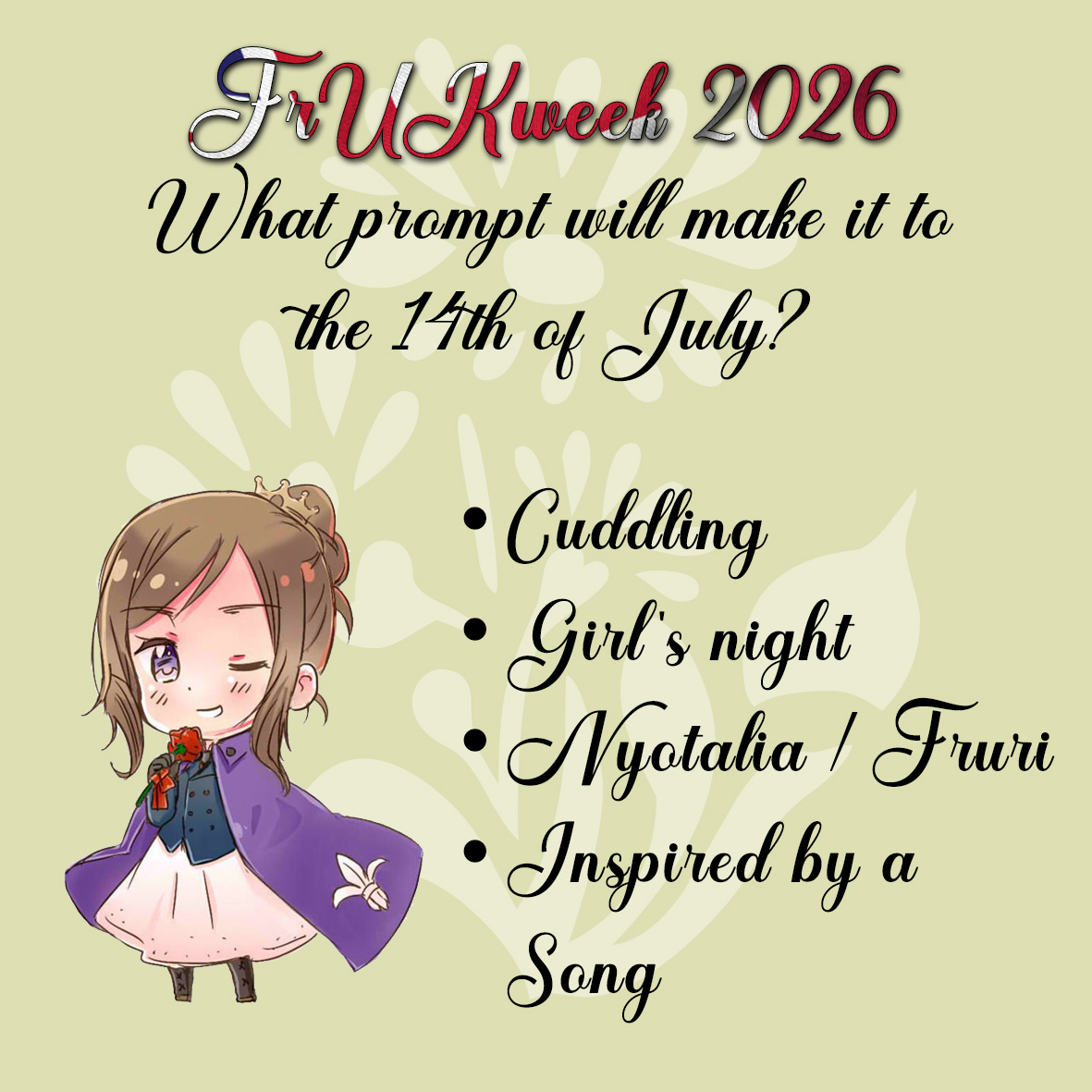 frukweek's tweet photo. The poll for the prompt of this year's #Frukweek will close the 5th of June! You can find the link in the profile bio!! #FrUKweek2026 #Fruk #UkFr #Hetalia https://t.co/AKYpQ9U6oC
