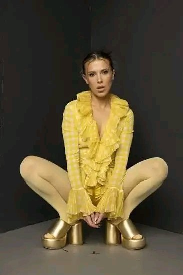 millie bobby brown yellow dress Corduroy Cora Shirt Dress Brown main image 1