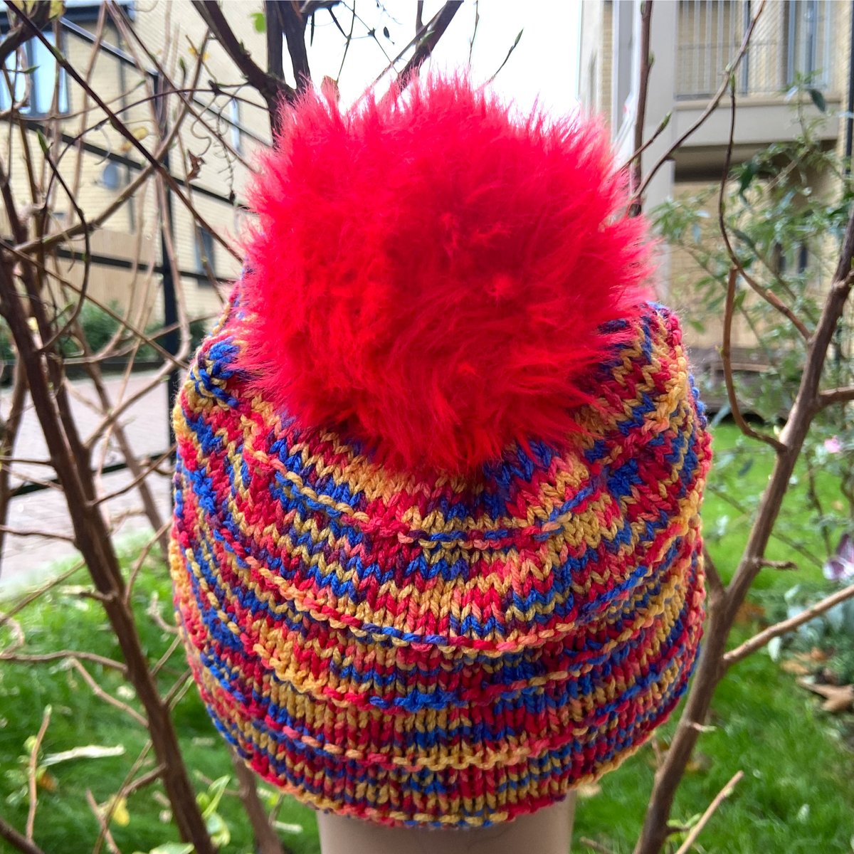 KentCrafts's tweet photo. Hand-knitted bobble beanie: red, yellow and blue pom-pom hat. Price includes tracked 24 UK postage. Available in my Etsy shop at: https://t.co/CyTBtYMMUD #etsyhandmade #etsyseller #etsymaker #etsygifts #handknittedbobblebeanie #pompomhat https://t.co/o6lh4gh0cA