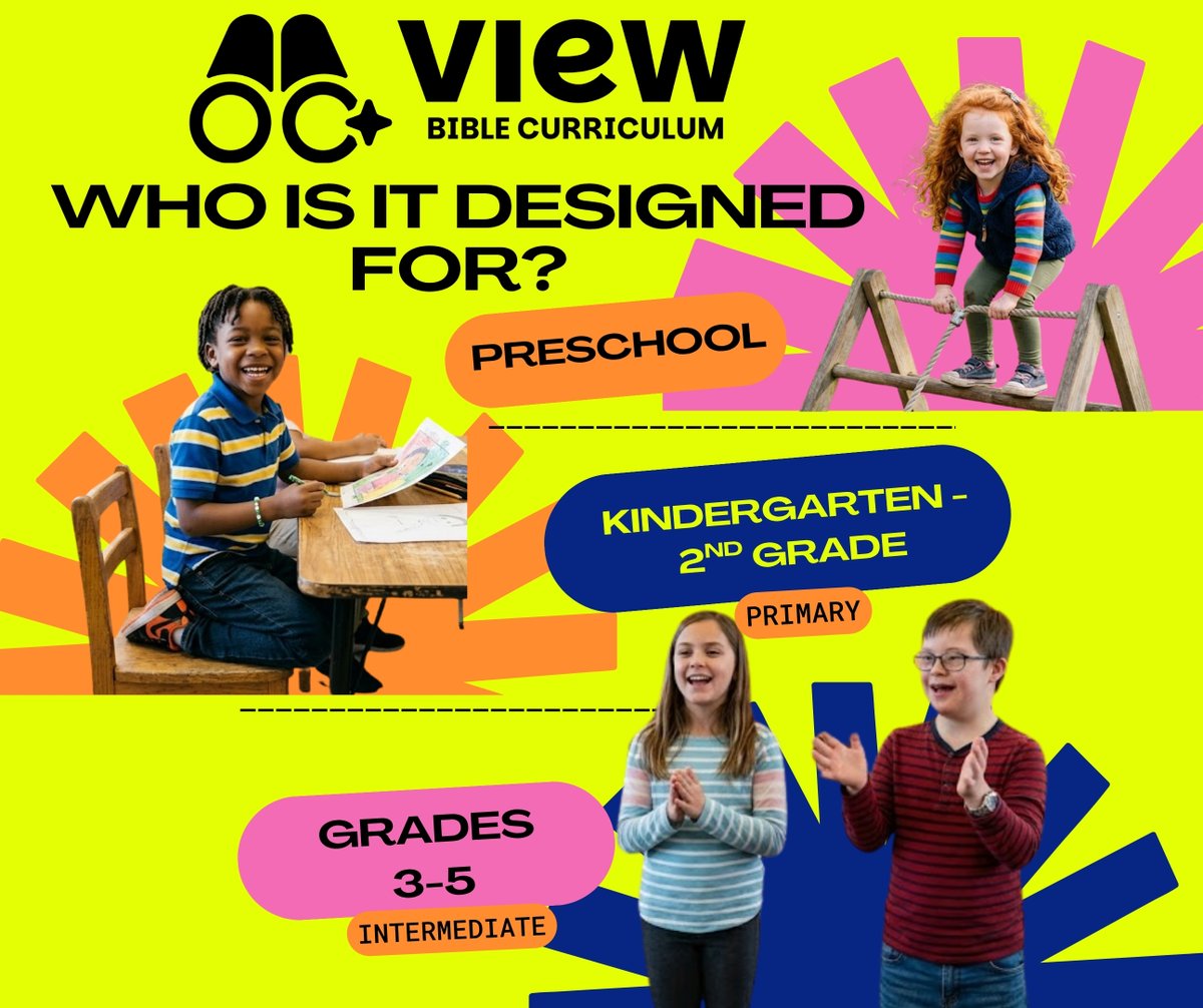 ryanewolfe's tweet photo. What age groups is VIEW Bible Curriculum designed for? Each series is designed for kids in Preschool, Kindergarten - 2nd Grade, and Grades 3-5. 

Kids of all abilities can &amp; should be in the same room together. VIEW Bible Curriculum builds inclusive elements into every lesson. https://t.co/Lvyjg37Rik