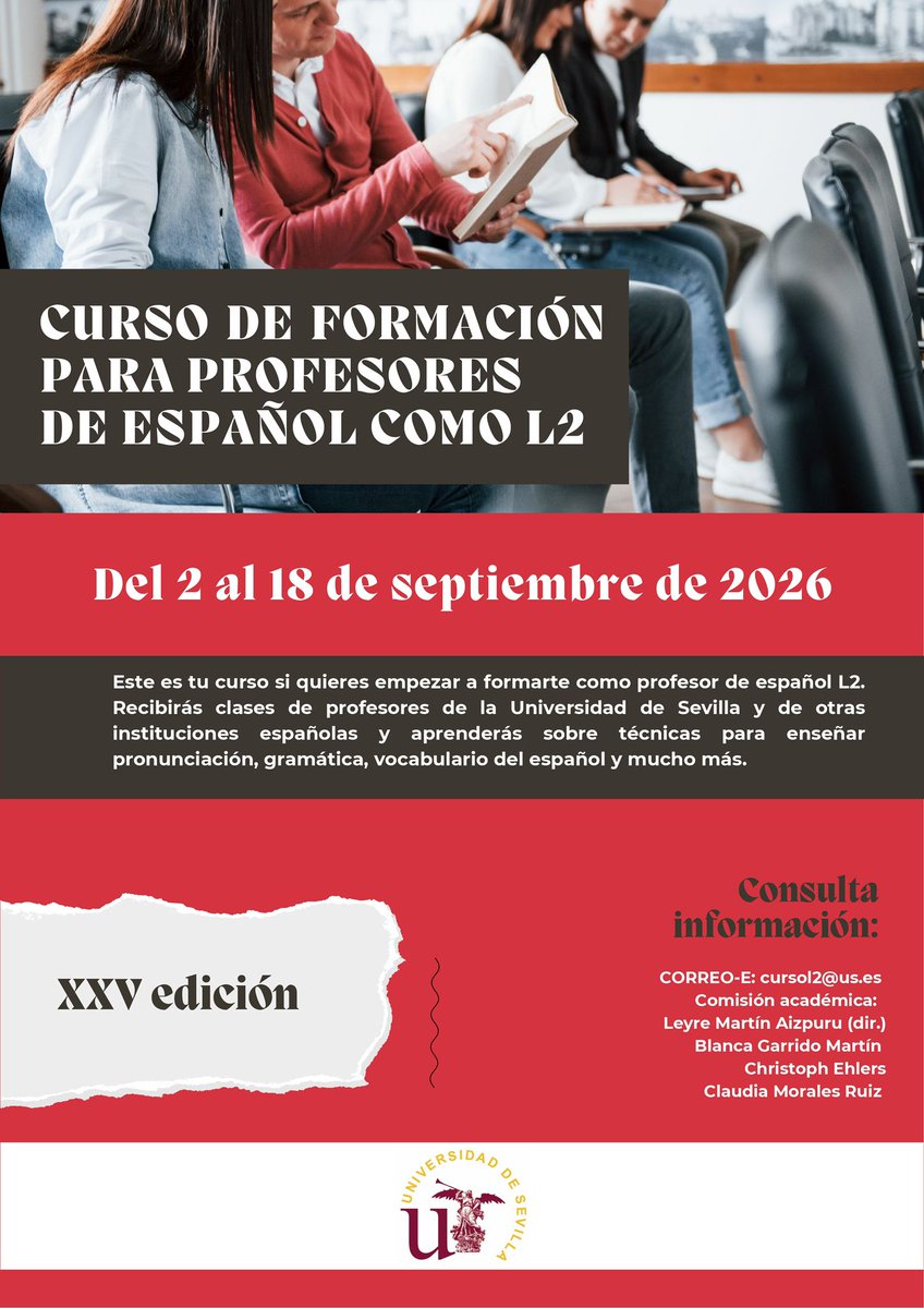 CursoL2Sevilla's tweet photo. ¿Te interesa enseñar español como L2? 🌍📷Si estás terminando (o ya terminaste) el Grado, fórmate con el Curso de Formación para Profesores de Español como L2 de la Facultad de Filología de la US (
@FFilologiaUS
). https://t.co/hD1ju6HYlk