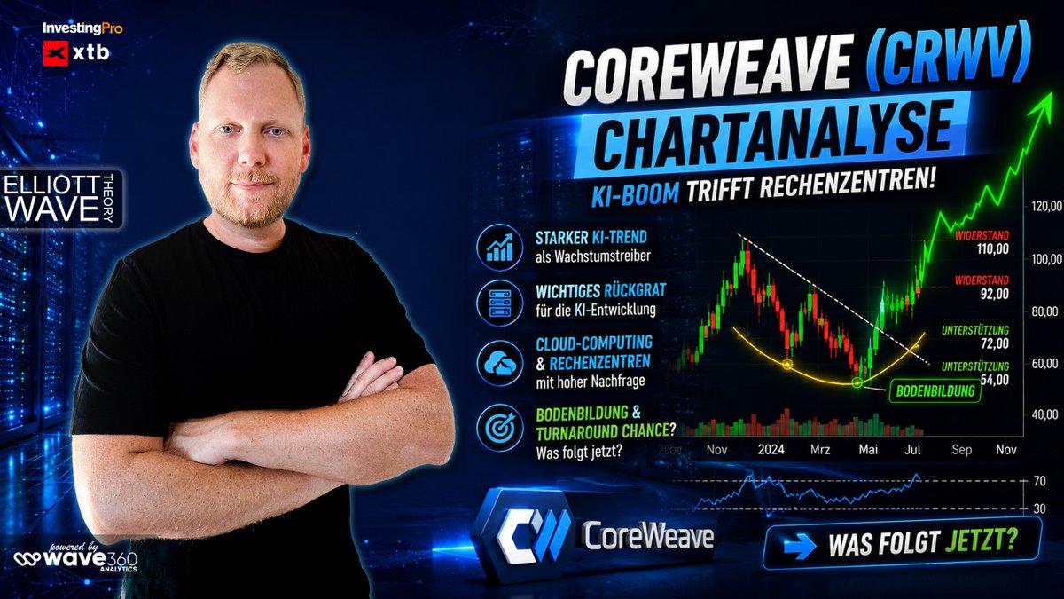 wave360grad's tweet photo. CoreWeave (CRWV) Chartanalyse - KI-Boom ohne Ende? Korrektur im Blick, was folgt nun l Wave360

Das erwartet dich im Video 

✅ Einordnung des aktuellen KI Booms bei CoreWeave. ✅ Chartanalyse der aktuellen Marktstruktur. 
✅ Wichtige Unterstützungs und Entscheidungszonen. ✅ Szenarien, weitere Rally oder Korrektur. 
✅ Chancen und Risiken für Trader und Investoren.  

⚠️ Gerade in Hype Phasen entstehen oft die stärksten Bewegungen, aber auch die größten Risiken.  

👉 Jetzt reinschauen und verstehen, ob CoreWeave weiter explodiert oder ob Vorsicht angesagt ist.  

🔖 Hashtags #CoreWeave #CRWV #KI #AI #TechAktien #Chartanalyse #Trading #AktienAnalyse #KünstlicheIntelligenz #Wave360

https://t.co/jYVTMrupjH