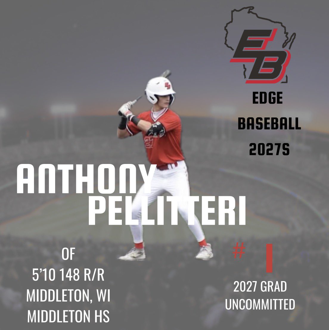 EdgebaseballWI's tweet photo. Anthony Pellitteri
@apel27_ 

Anthony is a righty/ righty outfielder standing 5’10, 148 lbs. Anthony had a great showing at a PBR showcase this offseason that jumped him up 34 spots in the rankings to 100th in the state overall and the 22nd outfielder in the state. https://t.co/TA156jbuLv