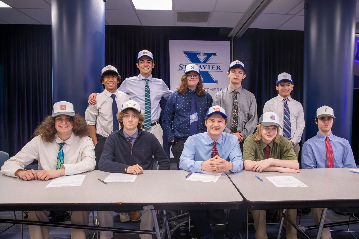stxinfo's tweet photo. Today we celebrated Fine Arts Signing Day! Congratulations to these seniors and good luck!

Back Row:
Johan Trajano – Vanderbilt University
Will Wittekind – University of Notre Dame
John Villing – Xavier University
Ivan Haber – Xavier University
Leonardo Lazarde – Case Western Reserve University

Front Row:
Franklin Villing – University of Cincinnati College-Conservatory of Music
Cameron Jones – Savannah College of Art and Design
Nolan Linberg – University of Dayton
Liam Fox – Kenyon College
Alex Buyesse – University of Cincinnati

#GoBombers | #BeYouAndBelong