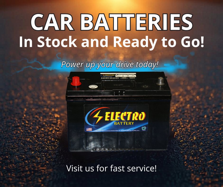 Electrobattery's tweet photo. Car battery acting up? We stock tested, ready-to-install batteries for most makes and models.
What you get:
• Fresh, reliable batteries in store
• Quick testing of your current battery
• Fast replacement to get you back on the road

Visit us,leave with a solution the same day. https://t.co/Y8iJlmbOeu