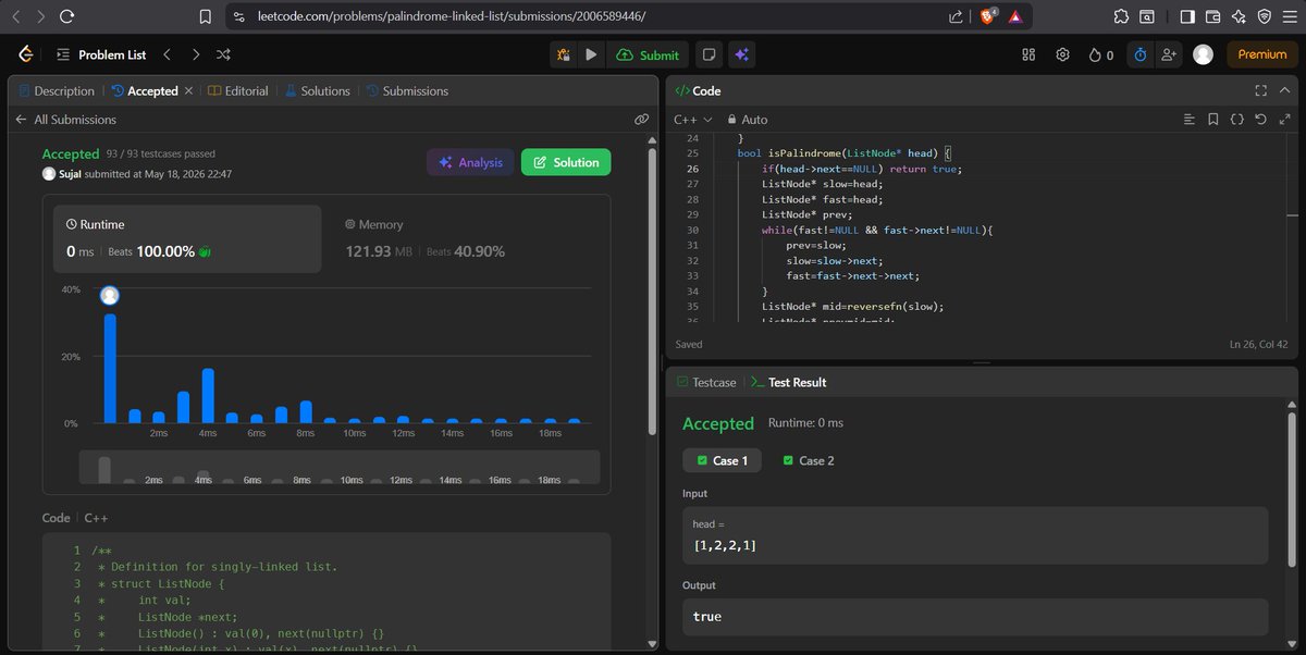 getting_strong1's tweet photo. Today: (Day 5)
-revised some portion of ll and dll
-detect a loop in ll
-find the starting point of loop in ll
-length of loop in ll
-check if ll is palindrome or not

@takeUforward_ #strivera2zsheet https://t.co/iFt6Z3SKKa