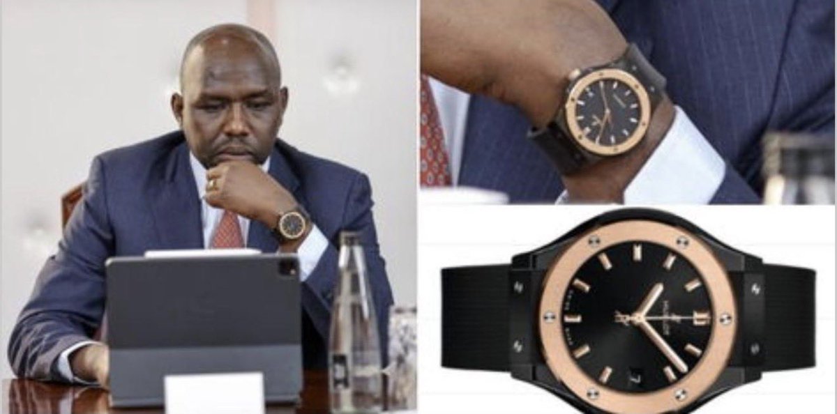 smutoro's tweet photo. High end wrist-watch lover, Kipchumba Murkomen has acquired a new one:  a Hublot Classic Fusion Black Ceramic + Rose Gold Bezel combination (https://t.co/YjkRtuEcBR.1780.RX)— which trades around $10,288 (Sh1.3M) only!
🫆”Wanjiku” can struggle with fuel prices #RejectFuelPrices https://t.co/6WtLaQDhVi