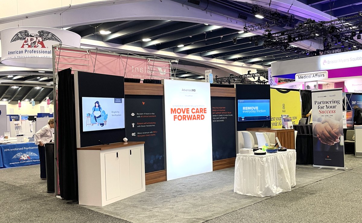 advancedmd's tweet photo. If you're at the @APApsychiatric's Annual Conference today in San Francisco, come by booth 1330. We can give you a demo of our solutions in action, including our AI Clinical Assistant charting capabilities. We also have treats and giveaways to share, so stop by &amp; say hello 👋 https://t.co/qfGQGcVFne