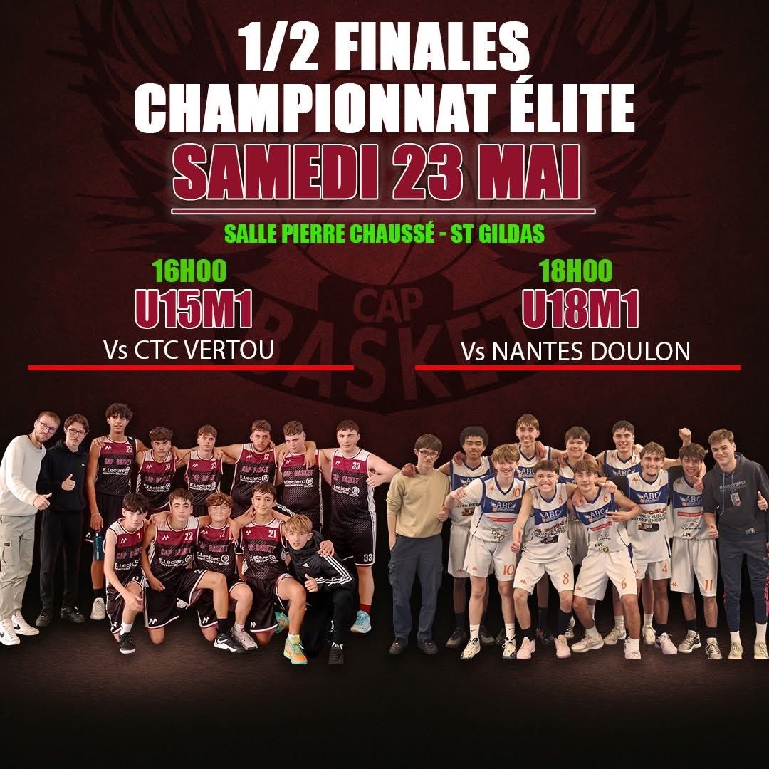 ABC3RIVIERES's tweet photo. 🔥1/2 FINALES CHAMPIONNAT ÉLITE🔥

📍Salle Pierre Chaussé, St Gildas
📅Samedi 23 mai

Le CAP Basket 44 en demi-finales 💪
🕓16h00 U15M1🆚 CTC Vertou  
🕕18h00 U18M1🆚 Nantes Doulon  

🔥Et dernier match de nos Seniors Pré-Nationale 🆚 Sallertaine Basket  

💙🤍📣 Venez nombreux ! https://t.co/8hb5PseWLa