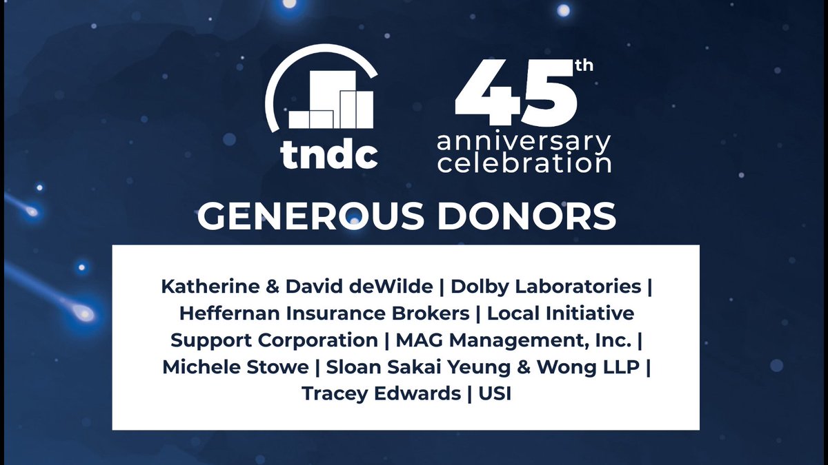 TNDC's tweet photo. So grateful to our event sponsors for making TNDC's 45th Anniversary Celebration possible. You can support affordable housing too by joining us this Wed. Tickets at https://t.co/BHlvJ7YVSl

#affordablehousingmonth #affordablehousing #fundraiser #sanfrancisco https://t.co/JseTLEYduZ