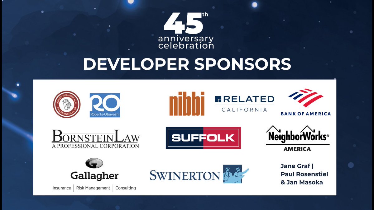 TNDC's tweet photo. So grateful to our event sponsors for making TNDC's 45th Anniversary Celebration possible. You can support affordable housing too by joining us this Wed. Tickets at https://t.co/BHlvJ7YVSl

#affordablehousingmonth #affordablehousing #fundraiser #sanfrancisco https://t.co/IoCkKGu227