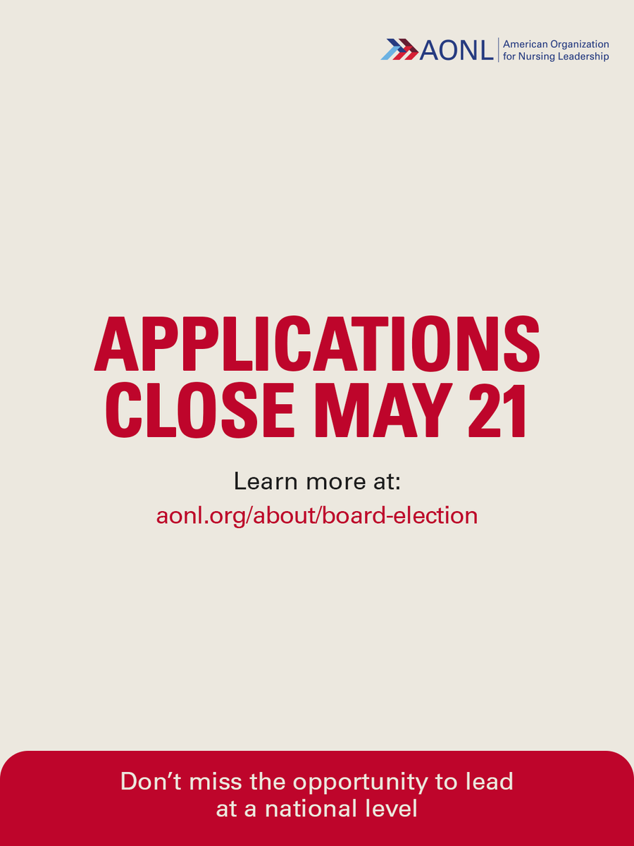 tweetAONL's tweet photo. Board of Directors nominations close Thursday, May 21—don’t miss your chance to shape the future of nursing leadership with AONL. Step forward, share your perspective and help guide what’s next. ✨

🔗 Submit your nomination today! https://t.co/6oxT5N3nej

#NurseLeaders https://t.co/3JCUaKSoEm