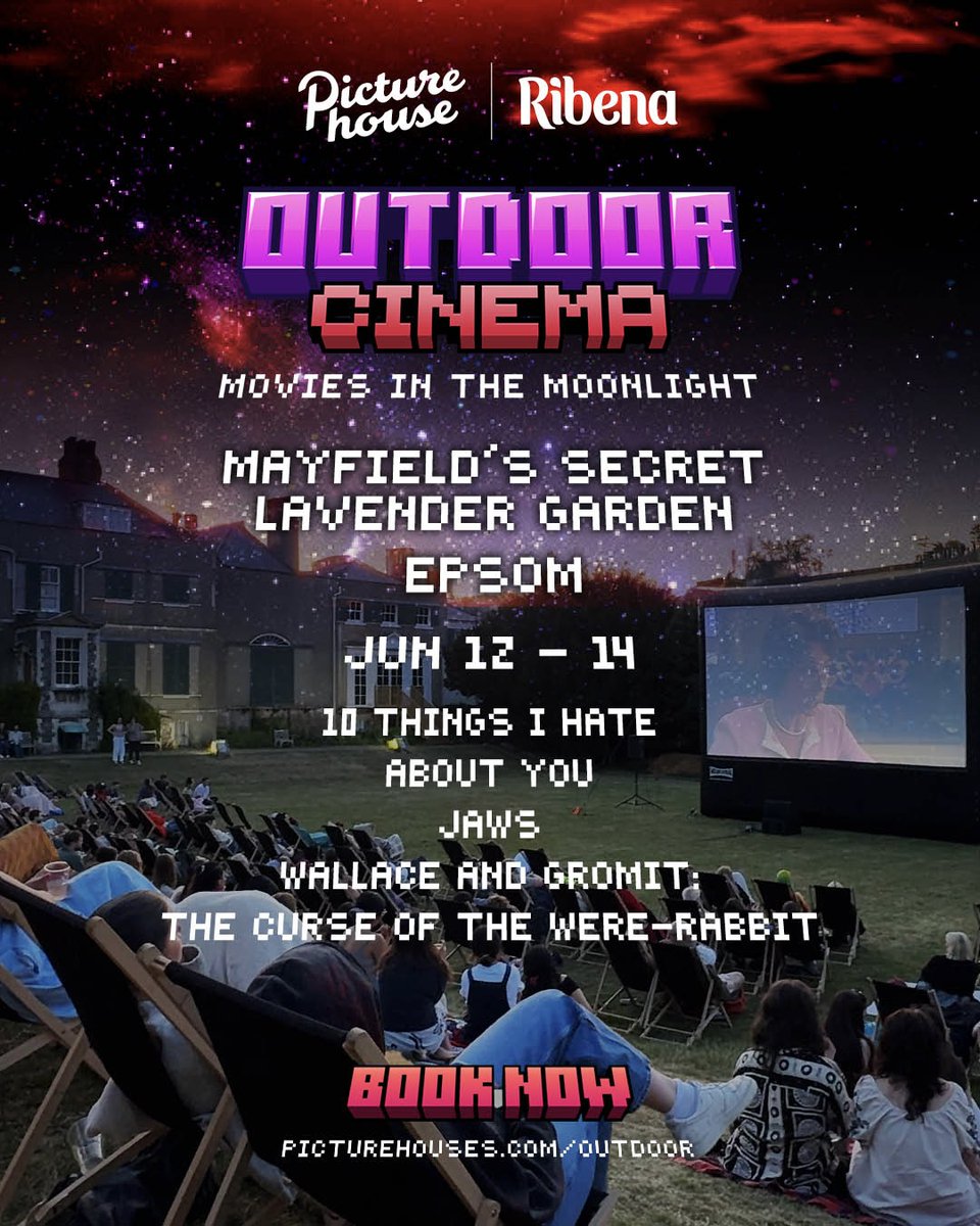 Epsom_PH's tweet photo. 🎬 Enjoy films under the stars at Mayfield’s Secret Lavender Garden.

Great movies, a relaxed picnic-style setting, plus £7 food &amp; drink credit included.

🎟️ Book now: https://t.co/CXQI78WOv3

Tasty treats &amp; extra fun with @ribenauk! #OutdoorCinema #EpsomCinema https://t.co/E3ZONuSpMP