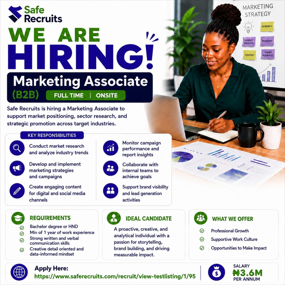 SafeRecruits's tweet photo. Safe Recruits are hiring a marketing associate in our Lagos office