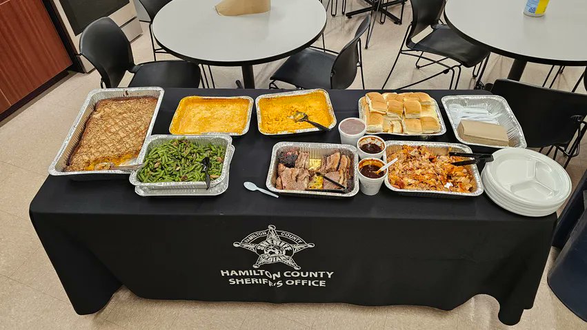 HCSOIndiana's tweet photo. As National Police Week wrapped up, the Hamilton County Sheriff’s Office would like to sincerely thank the men and women who serve our community every day. Your dedication, professionalism, and commitment to keeping Hamilton County safe are truly appreciated.

As a small token of our gratitude, lunch and dinner were provided to all day and night shift squads on Thursday and Friday. A special thank you to Big Hoffa’s BBQ for the delicious meals and to Miller’s Towing for the awesome cookies and support. Appreciation gift bags of treats were made as well.

Thank you to all of our deputies for the sacrifices you make and the service you provide each and every day. We are proud of you and grateful for all that you do.