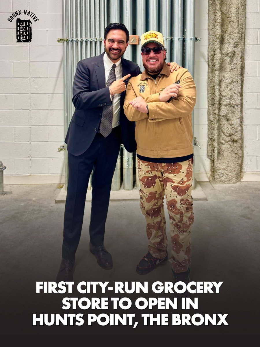 thebxnative's tweet photo. 🍎📍First City-run grocery store to open in Hunts Point, The Bronx. 
Announced by NYC Mayor @zohrankmamdani this morning in HP / La Peninsula. 
We were able to get an interview with the Mayor to talk more about this new initiative that will start in The South Bronx. 
#bronxnative https://t.co/TBxhWFM5j0