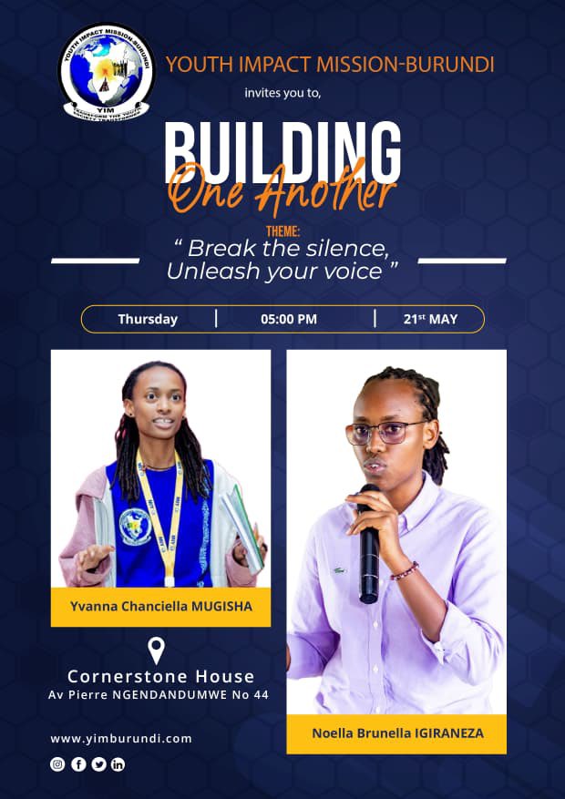 YIM_BURUNDII's tweet photo. The world is loud, so why stay quiet? 🤨
This Thursday, we’re bringing real talk, real impact, and real voices.🔥
Get inspired by our amazing speakers @mu_mycha and @Bruni_257

Know someone who needs this? Bring them along!

See you there✌️
#SWAG2026
@SamuelBirondwa @Tim_Kreutter https://t.co/FCXpZ8Lv0w