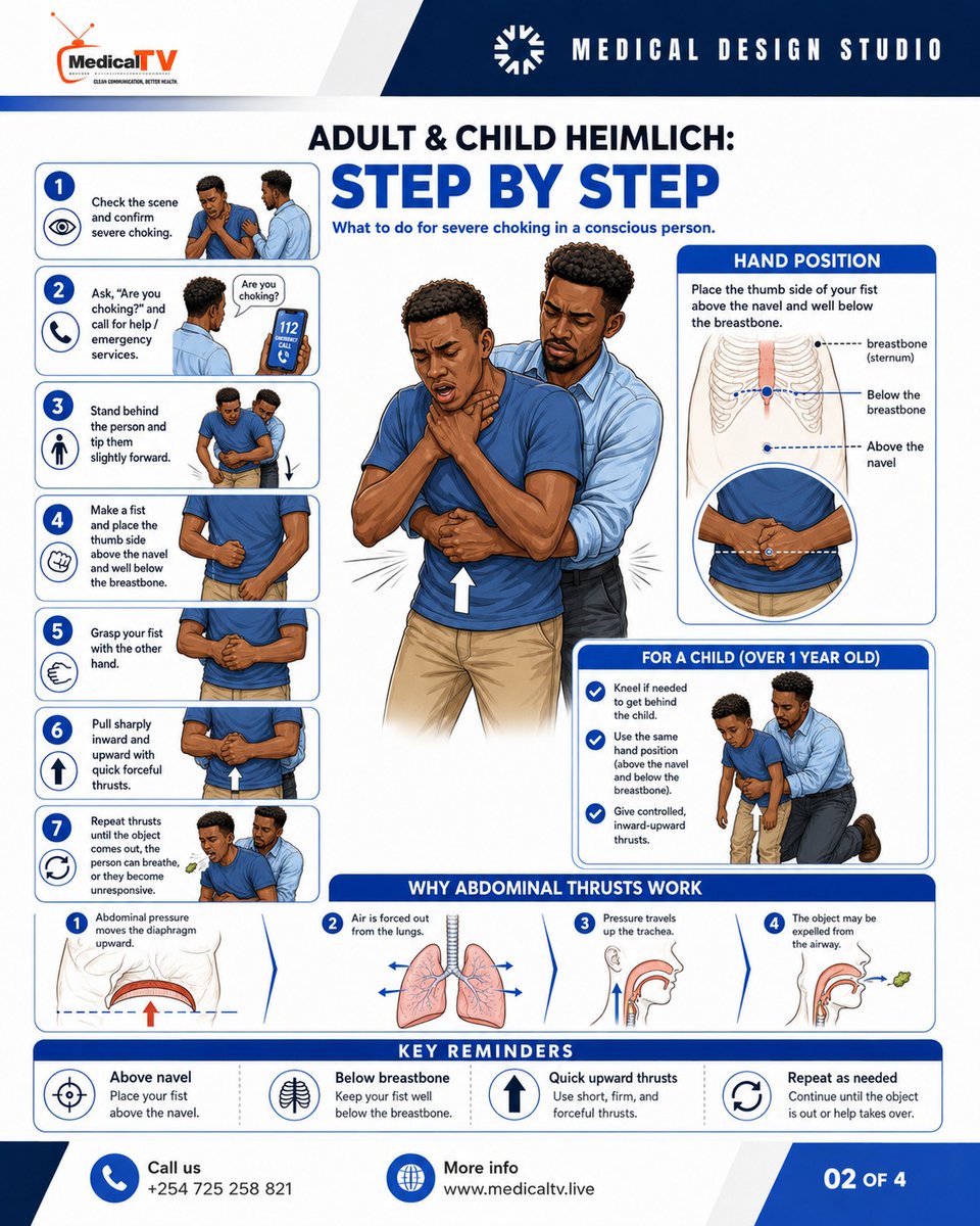 DocsExplainFM's tweet photo. 1️⃣ Position 🧍‍♂️
2️⃣ Make a Fist ✊
3️⃣ Grasp 🙌
4️⃣ Thrust: Perform quick, upward thrusts until the object is expelled. 💨
🚨 Note: If they become unresponsive, carefully lower them to the ground and begin CPR.

#FirstAid #ChokingRelief #HeimlichManeuver #EmergencyPreparedness https://t.co/aieHjGWsV1