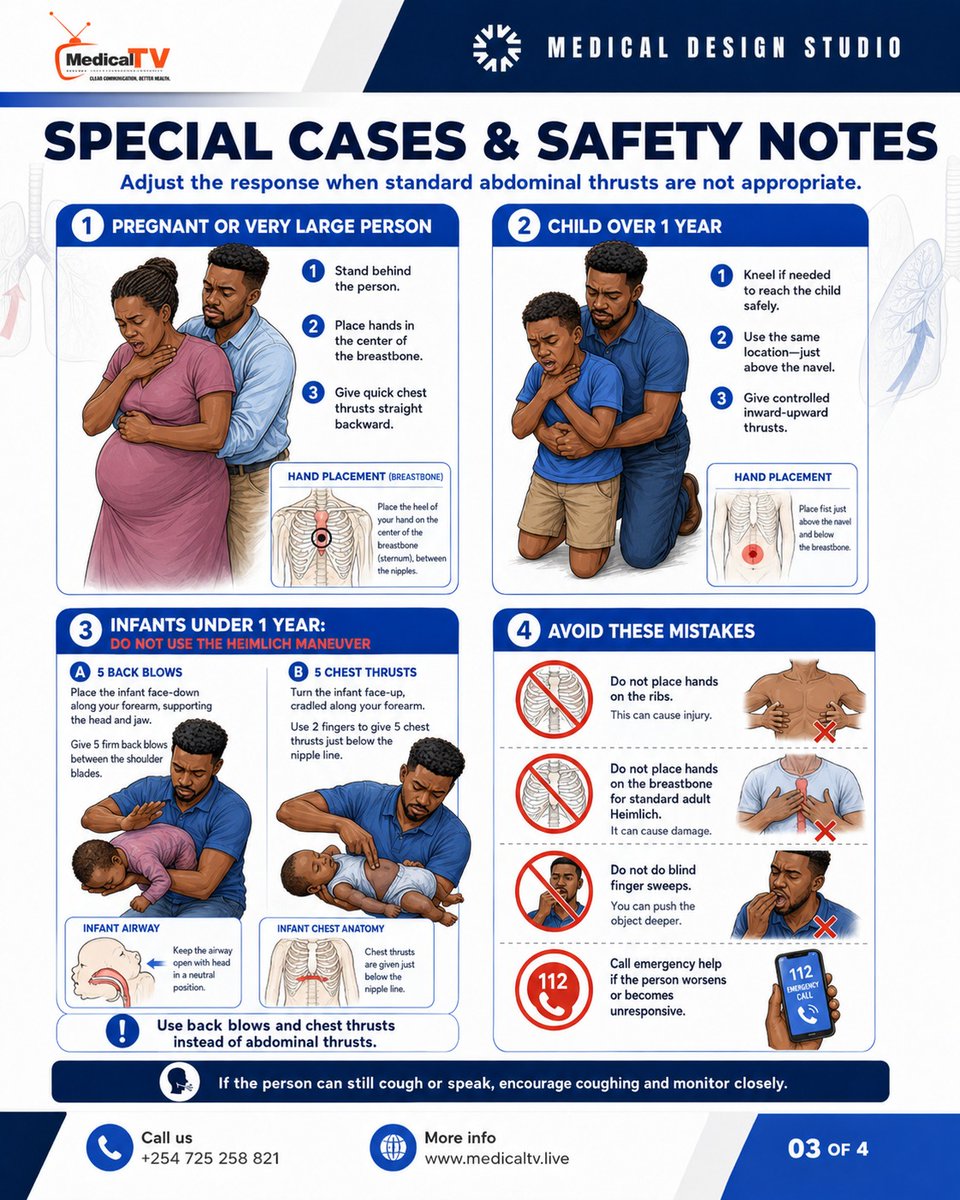 DocsExplainFM's tweet photo. 1️⃣ Position 🧍‍♂️
2️⃣ Make a Fist ✊
3️⃣ Grasp 🙌
4️⃣ Thrust: Perform quick, upward thrusts until the object is expelled. 💨
🚨 Note: If they become unresponsive, carefully lower them to the ground and begin CPR.

#FirstAid #ChokingRelief #HeimlichManeuver #EmergencyPreparedness https://t.co/aieHjGWsV1