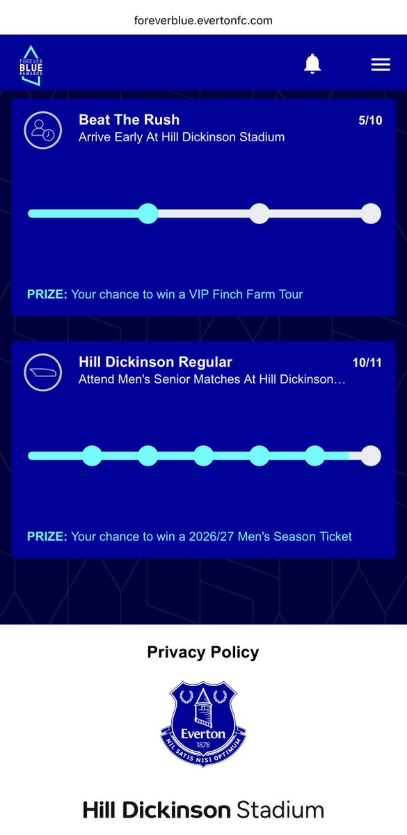 markdeanharris's tweet photo. Anyone else’s Rewards page stuck on 10 games even though they’ve attended more? 

Reached out to the Rewards team last week but they’ve still not come back to me? 
Also, I always scan my ST at the kiosk but never get any points?  @everton @efc_fanservices https://t.co/E07kqMuwca