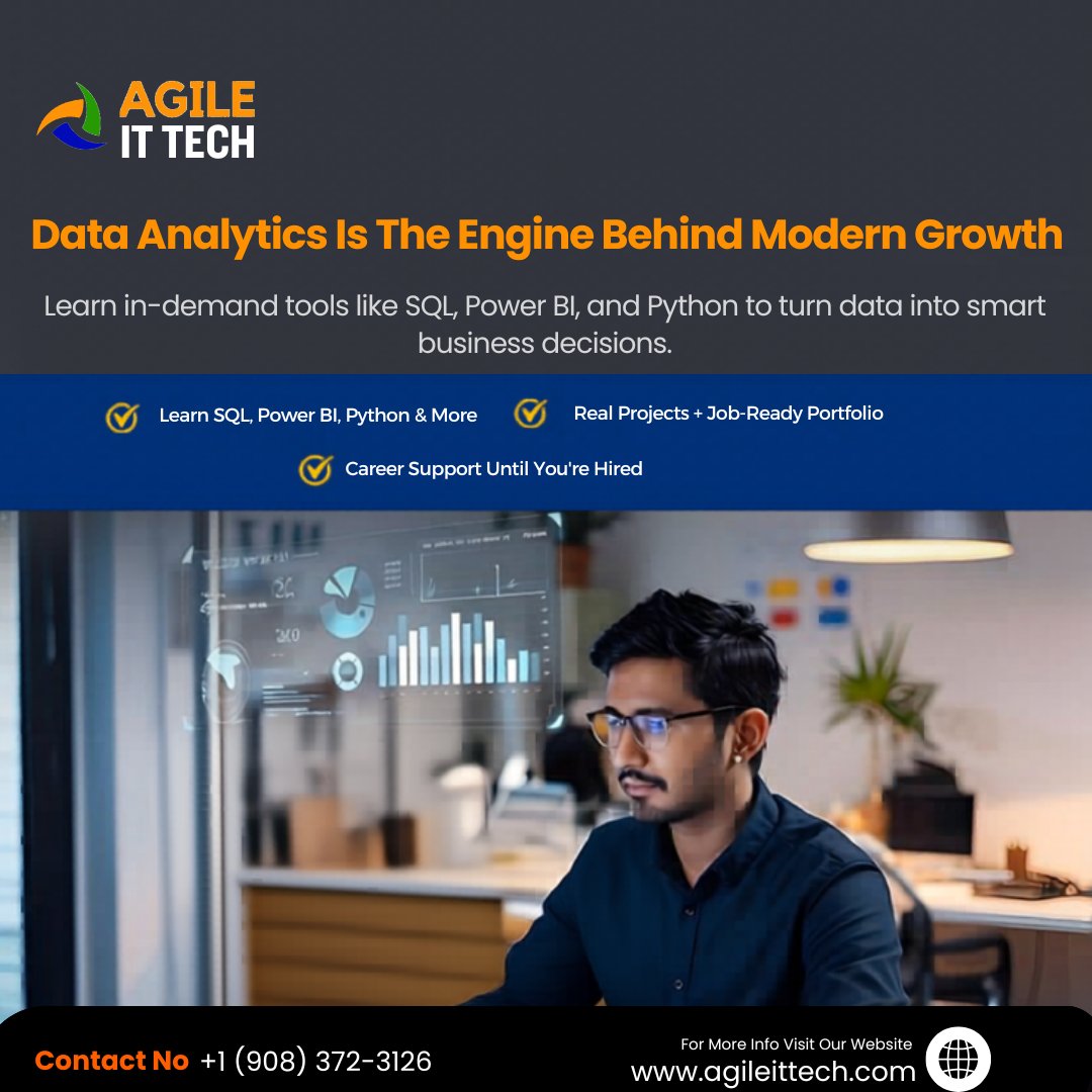 agileittech's tweet photo. Data Analytics Is The Engine Behind Modern Growth
Learn in-demand tools like SQL, Power BI, and Python to turn data into smart business decisions.

#AgileITTech #TechCareer #ITTraining #LearnTechOnline #UpskillYourself #TechEducation #CareerInTech #DataAnalyst https://t.co/yoQrD8J6cr