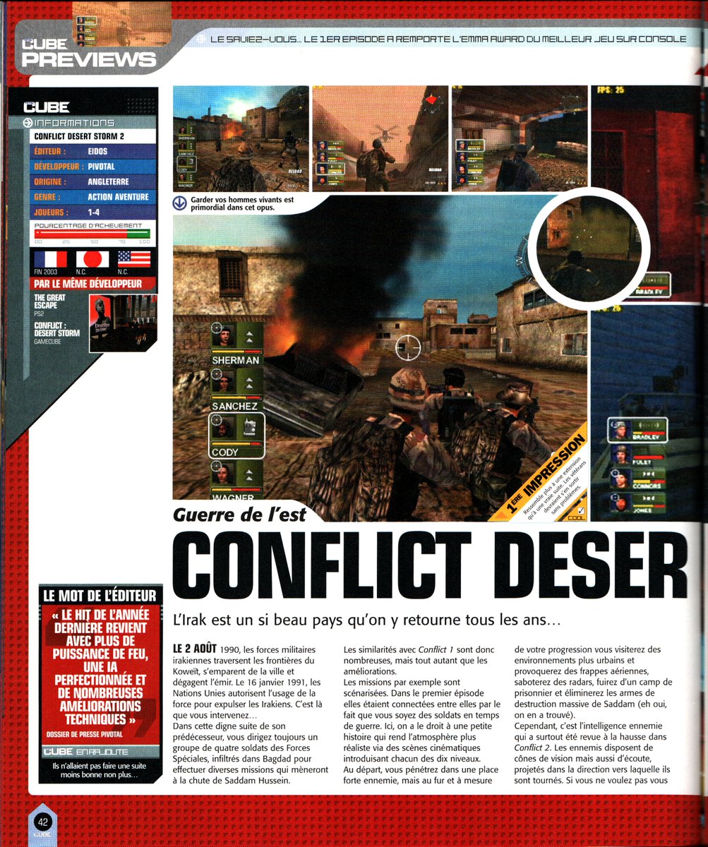 AllmightoFranky's tweet photo. La #GameCube de #Nintendo à l'honneur avec ses 24 ans en France le 3 mai!Ce soir #ConflictDesertStorm2!La preview dans le mag #TotalCube,et le test "Jeu du mois" dans #NLMO avec la belle note de 8,5/10!Un super bon jeu!A demain pour un autre jeu GC!#retro #retrogaming #oldschool https://t.co/fdcCtJ3r9u