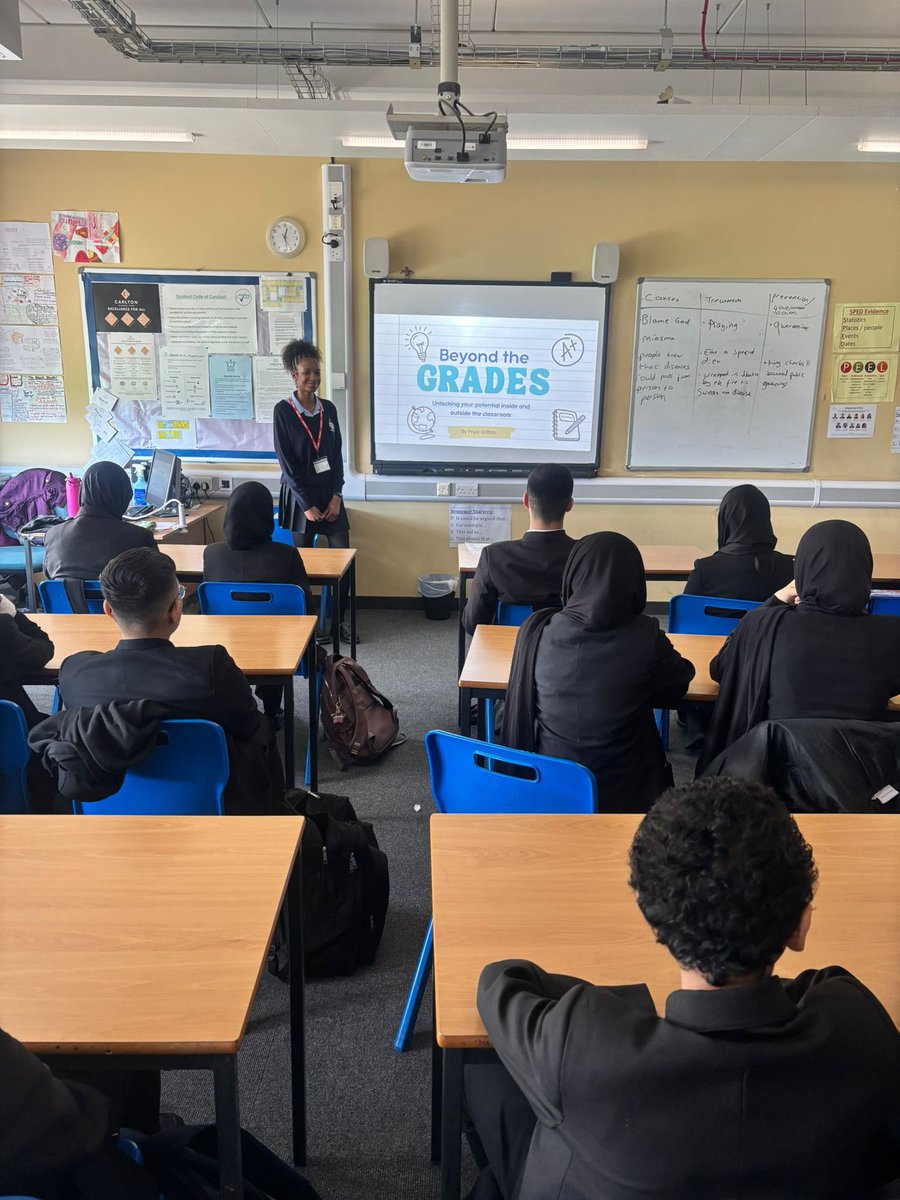 CarltonBolling's tweet photo. Huge thank you to our amazing ex-student for speaking to our Aspire students about going 'Beyond the Grade.' Hard work in &amp; out of class = success. She's absolutely incredible! 🔥👏 #ambition #excellenceforall https://t.co/Pip8pVQGvR